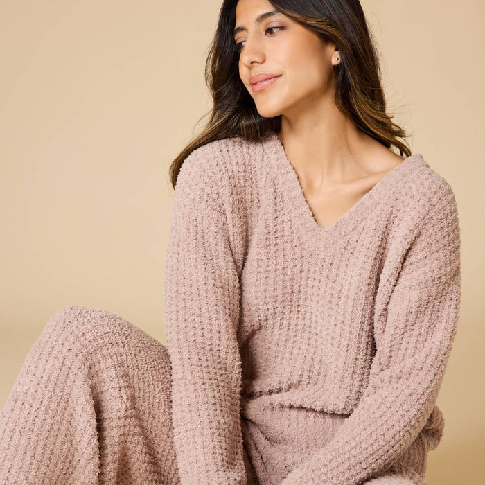 Marshmallow Waffle V-Neck Lounge Set for Women
