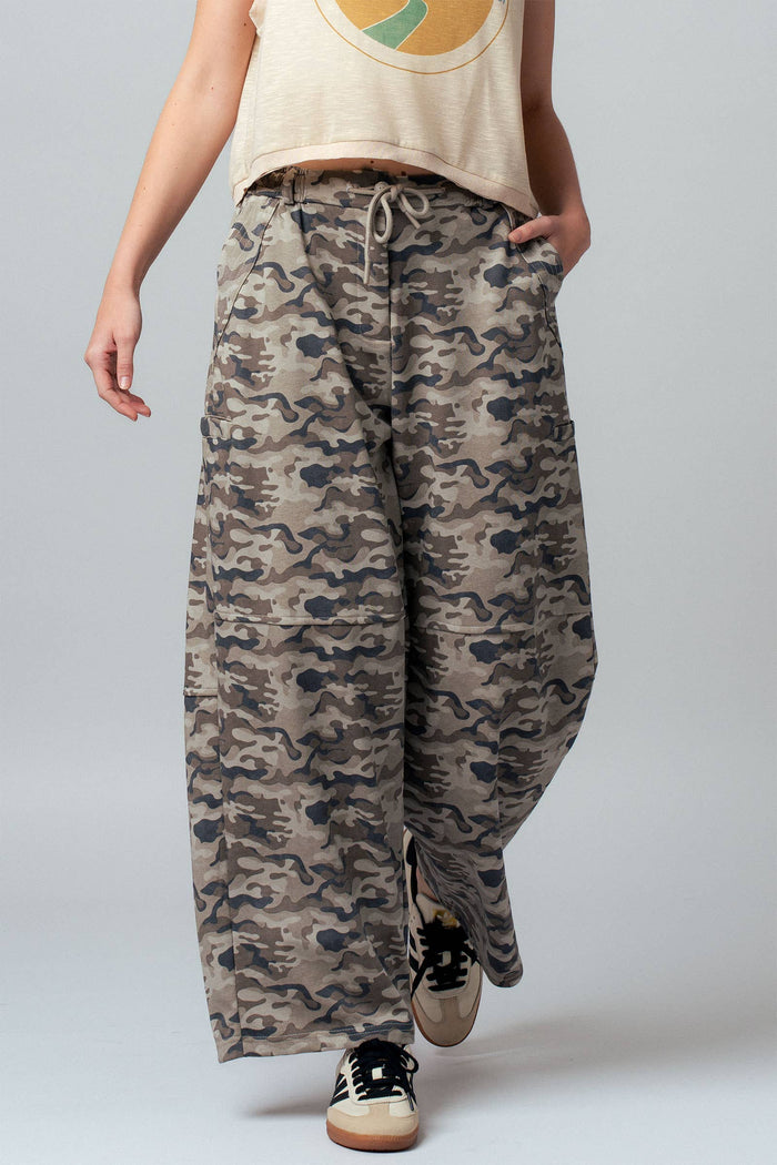 Maureen Camo Print Wide Leg Cargo Sweatpants