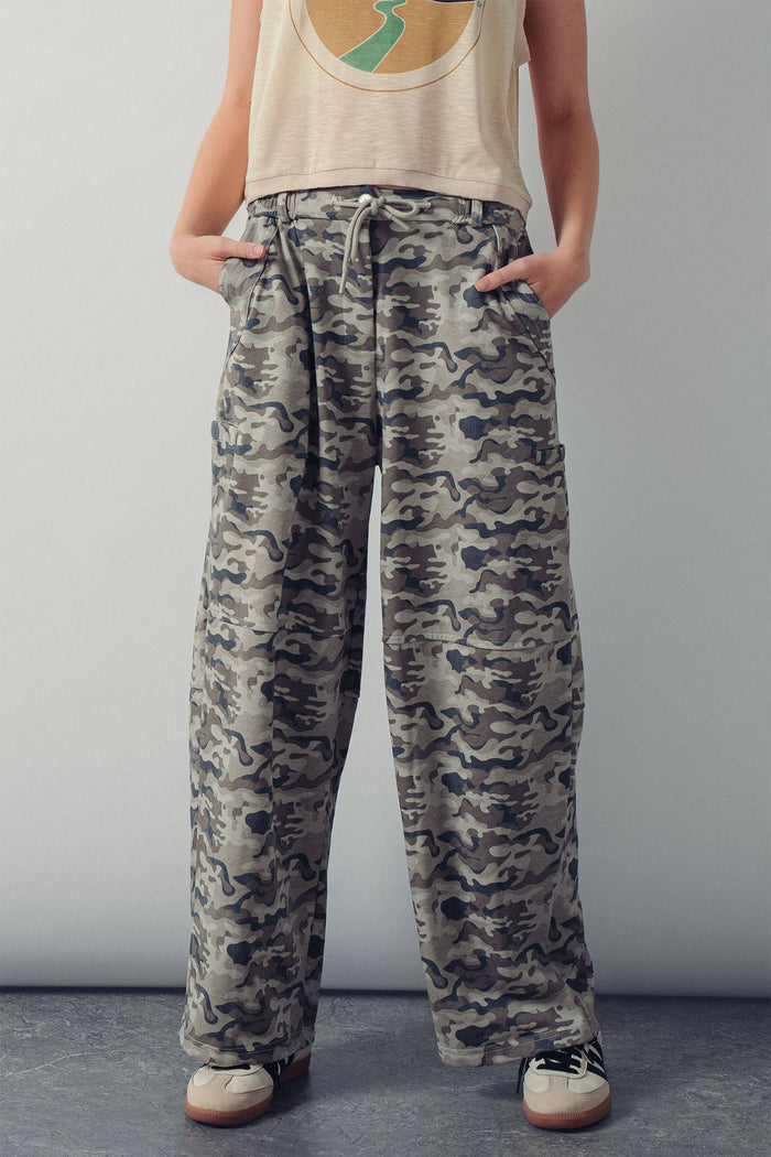 Maureen Camo Print Wide Leg Cargo Sweatpants