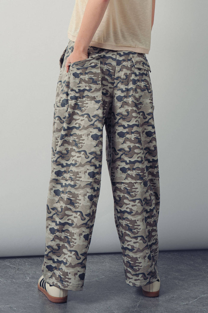 Maureen Camo Print Wide Leg Cargo Sweatpants