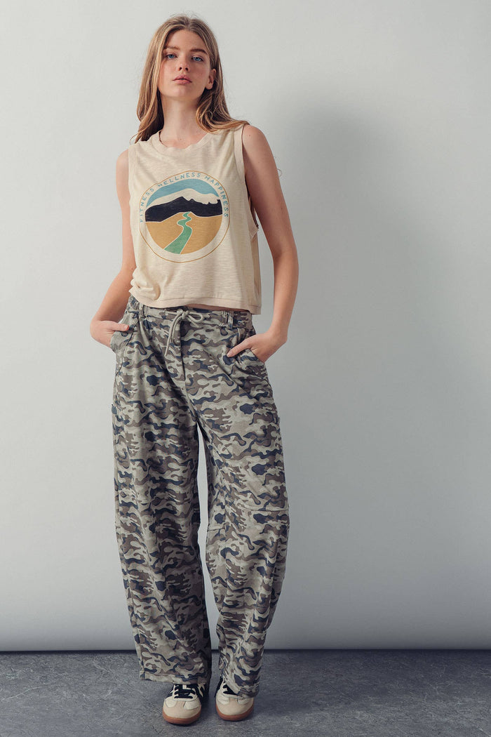 Maureen Camo Print Wide Leg Cargo Sweatpants