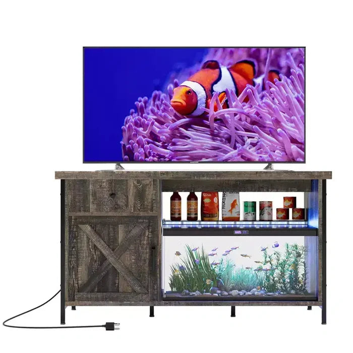 75 Gallon Aquarium Stand, Fish Tank Stand with Power Outlets & LED Light - Heavy Duty ReptileTank Stand With Storage Cabinet, Drawer & Shelf