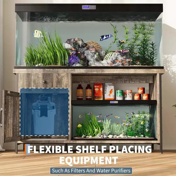 75 Gallon Aquarium Stand, Fish Tank Stand with Power Outlets & LED Light - Heavy Duty ReptileTank Stand With Storage Cabinet, Drawer & Shelf