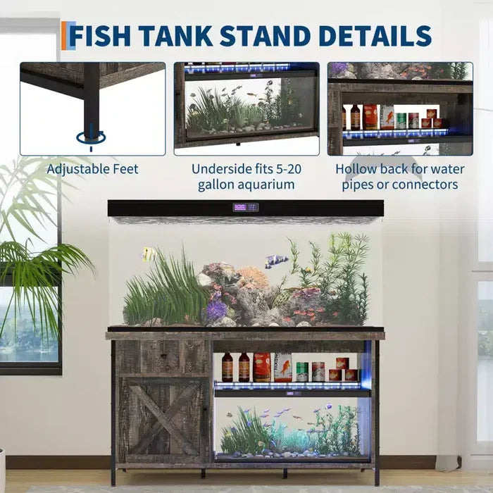 75 Gallon Aquarium Stand, Fish Tank Stand with Power Outlets & LED Light - Heavy Duty ReptileTank Stand With Storage Cabinet, Drawer & Shelf