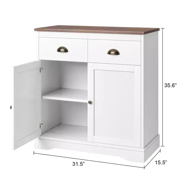 COZONY Modern Farmhouse Coffee Bar Cabinet 31.5, Kitchen Sideboard Buffet with 2 Drawers, Double Door Storage Cabinet with Adjustable Shelf