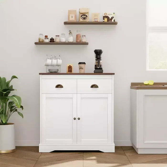 COZONY Modern Farmhouse Coffee Bar Cabinet 31.5, Kitchen Sideboard Buffet with 2 Drawers, Double Door Storage Cabinet with Adjustable Shelf