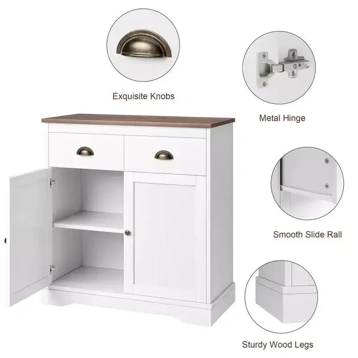 COZONY Modern Farmhouse Coffee Bar Cabinet 31.5, Kitchen Sideboard Buffet with 2 Drawers, Double Door Storage Cabinet with Adjustable Shelf