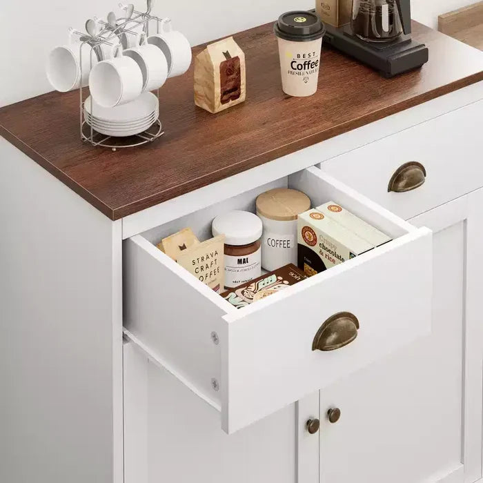 COZONY Modern Farmhouse Coffee Bar Cabinet 31.5, Kitchen Sideboard Buffet with 2 Drawers, Double Door Storage Cabinet with Adjustable Shelf
