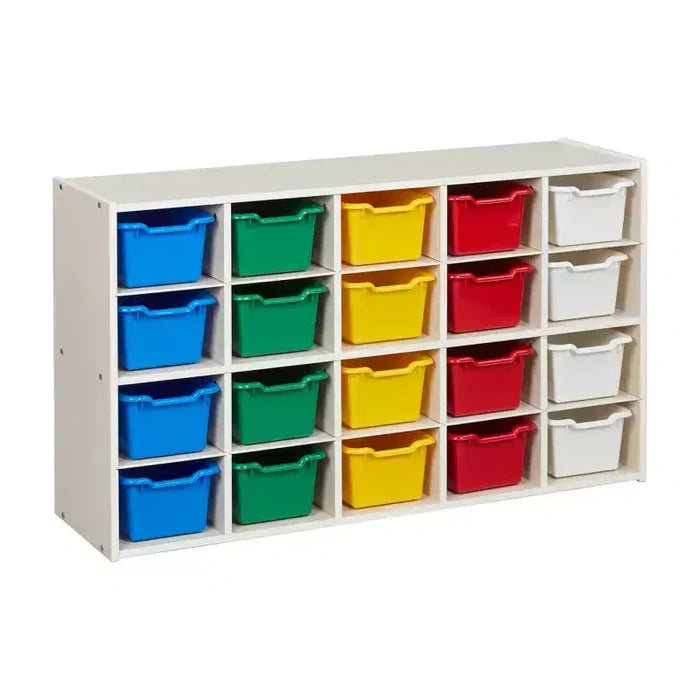 ECR4Kids Streamline 20 Cubby Tray Cabinet with 20 Scoop Front Bins, 4x5, Kids Furniture