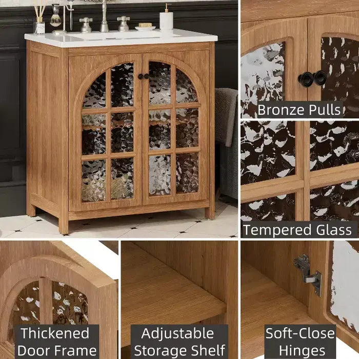 Bestier 31in Farmhouse Bathroom Vanity with Ceramic Sink Vintage Rustic Bathroom Cabinet