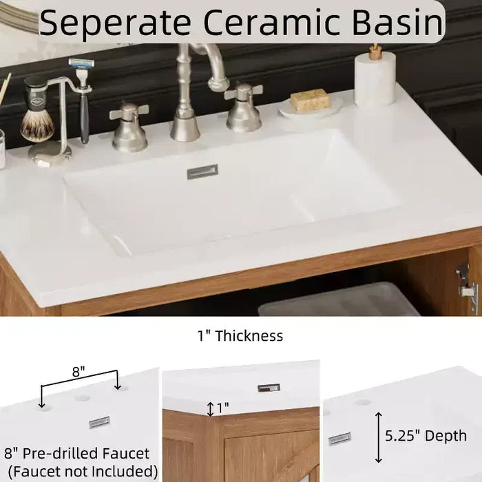 Bestier 31in Farmhouse Bathroom Vanity with Ceramic Sink Vintage Rustic Bathroom Cabinet