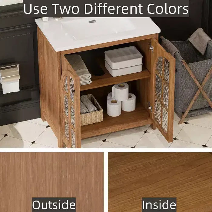 Bestier 31in Farmhouse Bathroom Vanity with Ceramic Sink Vintage Rustic Bathroom Cabinet