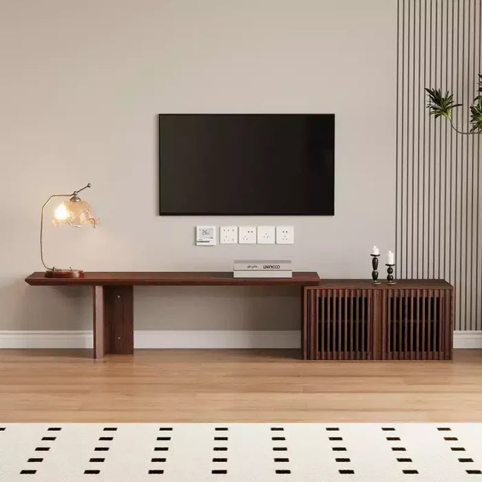 JVNOXK 60.6-84.3''Extendable TV Media Console for Up to 55 Inch, Modern TV Stand, Entertainment Center with Storage, for Living Room,Bedroom,Walnut