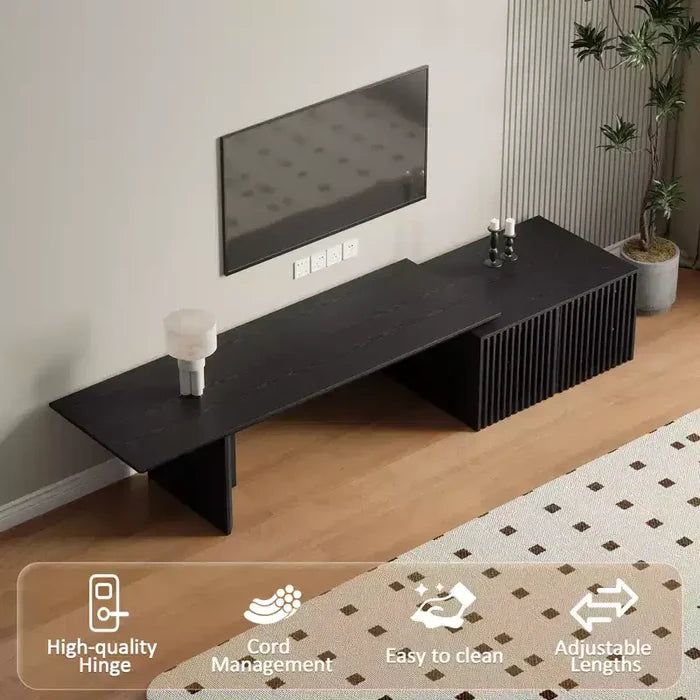 JVNOXK 60.6-84.3''Extendable TV Media Console for Up to 55 Inch, Modern TV Stand, Entertainment Center with Storage, for Living Room,Bedroom,Walnut