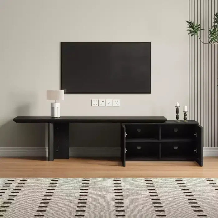 JVNOXK 60.6-84.3''Extendable TV Media Console for Up to 55 Inch, Modern TV Stand, Entertainment Center with Storage, for Living Room,Bedroom,Walnut
