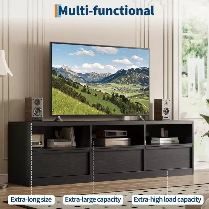 70 inch TV Stand for 80 TVs, Mid Century Modern Entertainment Center with Storage Drawer & Open Shelves, Wood Media Console Cabinet for Living Room