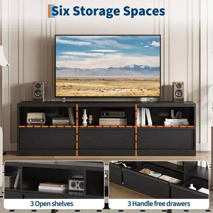70 inch TV Stand for 80 TVs, Mid Century Modern Entertainment Center with Storage Drawer & Open Shelves, Wood Media Console Cabinet for Living Room