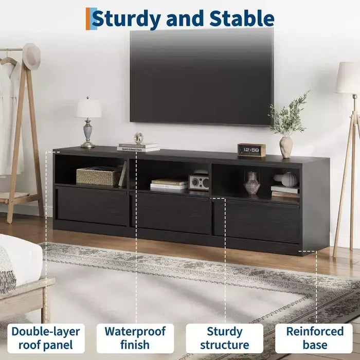70 inch TV Stand for 80 TVs, Mid Century Modern Entertainment Center with Storage Drawer & Open Shelves, Wood Media Console Cabinet for Living Room