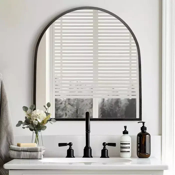 1-Piece 30 In.H x 27 In.W Aluminum Alloy Thin Edged Right Angled Arch Black Hanging Mirror Wall Mirror