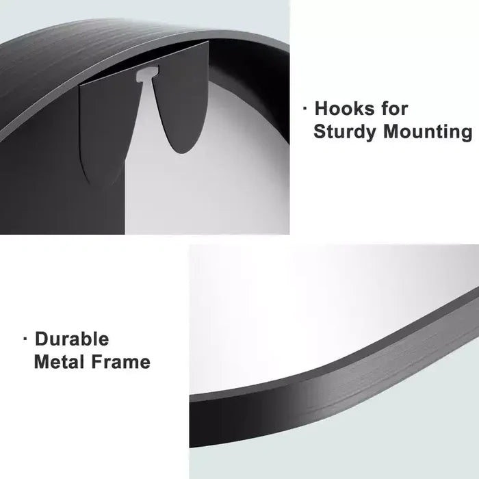 1-Piece 30 In.H x 27 In.W Aluminum Alloy Thin Edged Right Angled Arch Black Hanging Mirror Wall Mirror