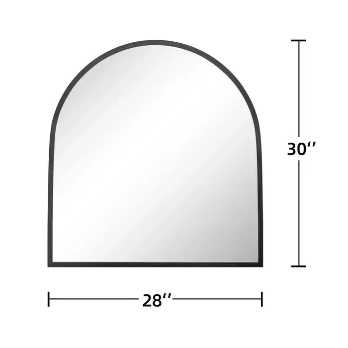 1-Piece 30 In.H x 27 In.W Aluminum Alloy Thin Edged Right Angled Arch Black Hanging Mirror Wall Mirror