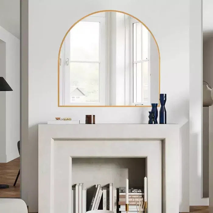1-Piece 30 In.H x 27 In.W Aluminum Alloy Thin Edged Right Angled Arch Black Hanging Mirror Wall Mirror