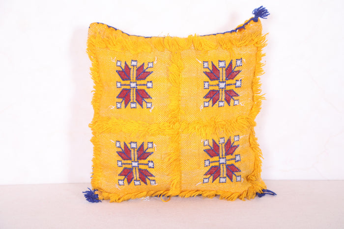 Moroccan pillow yellow 13.3 INCHES X 12.9 INCHES - kilim pillow