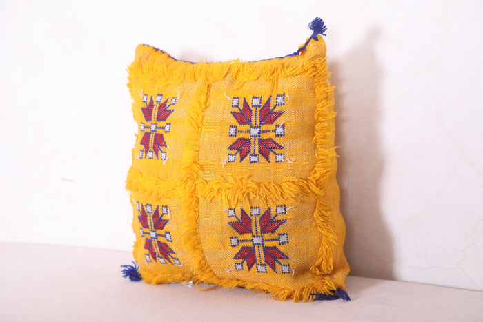 Moroccan pillow yellow 13.3 INCHES X 12.9 INCHES - kilim pillow