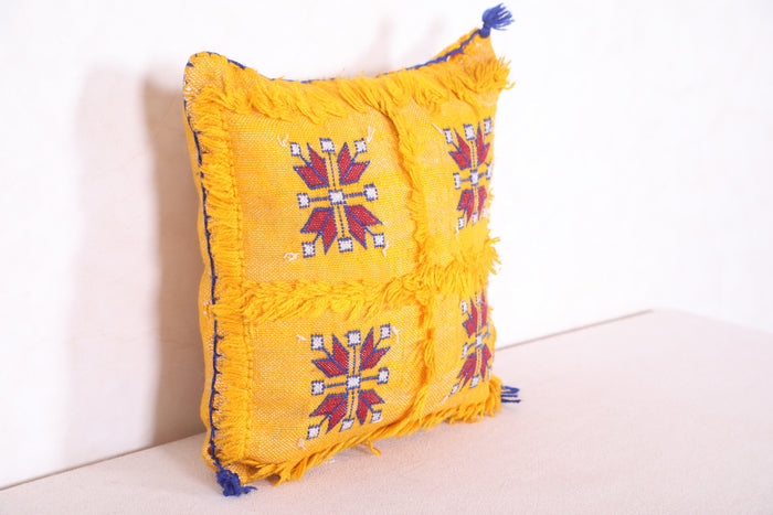 Moroccan pillow yellow 13.3 INCHES X 12.9 INCHES - kilim pillow