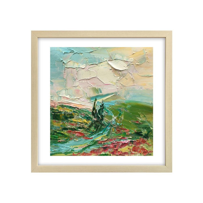 Mountain and Flower Painting, Abstract Painting, Small Painting, Heavy Texture Oil Painting, 12X12 inch-Paintingforhome