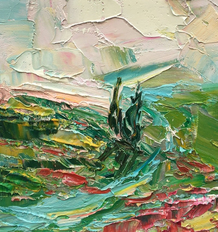Mountain and Flower Painting, Abstract Painting, Small Painting, Heavy Texture Oil Painting, 12X12 inch-Paintingforhome