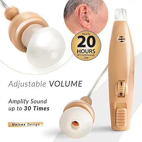MSA Pro Nude Hearing Amplifier with adjustable volume, nearly 20 hours continuous use, beige color, unisex design