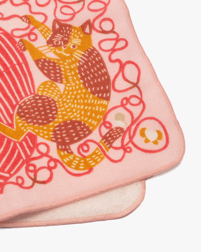 Musubi, Fuwa-Fuwa Towel, Kata Kata, Cat & Yarn, Pink, 10" x 10"