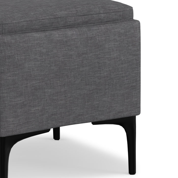 Slate Grey Linen Style Fabric| Natasha Storage Ottoman with Tray in Linen