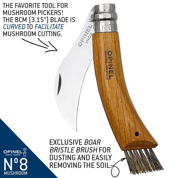No.08 Mushroom Knife Oak Wood Handle Brush and Sheath - Idaho Mountain Touring