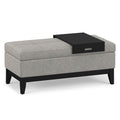 Cloud Grey Linen Style Fabric | Oregon Storage Ottoman Bench with Tray in Linen