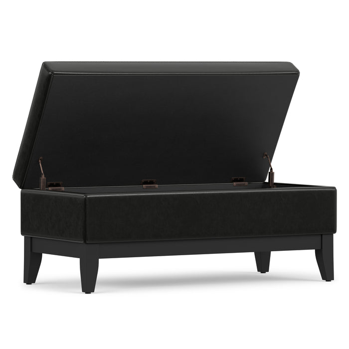 Midnight Black Vegan Leather | Oregon Storage Ottoman Bench with Tray in Vegan Leather