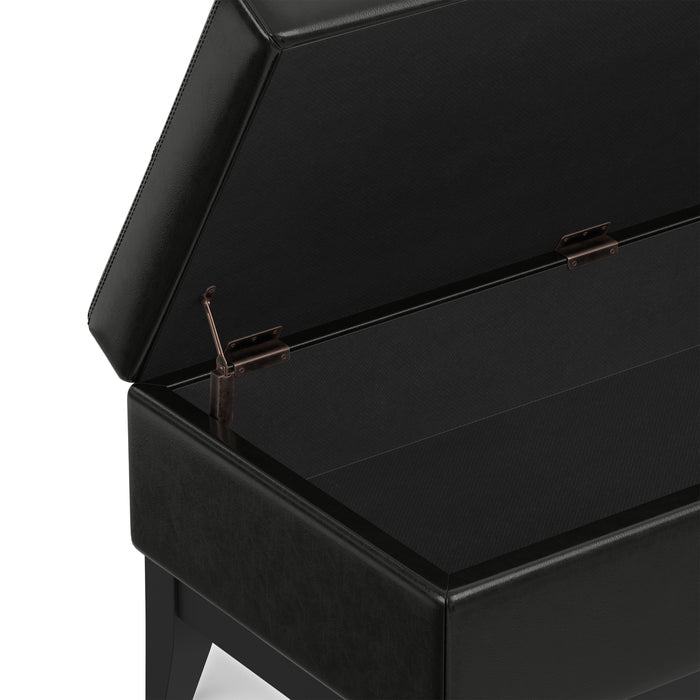 Midnight Black Vegan Leather | Oregon Storage Ottoman Bench with Tray in Vegan Leather