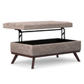Distressed Grey Taupe Distressed Vegan Leather | Owen Lift Top Large Coffee Table Storage Ottoman