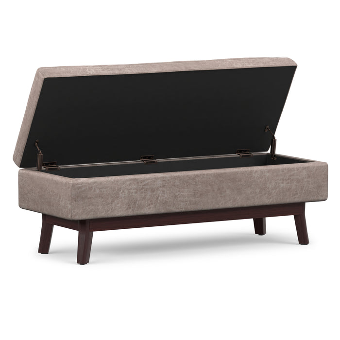 Distressed Grey Taupe Distressed Vegan Leather | Owen Rectangular Table Ottoman in Distressed Vegan Leather