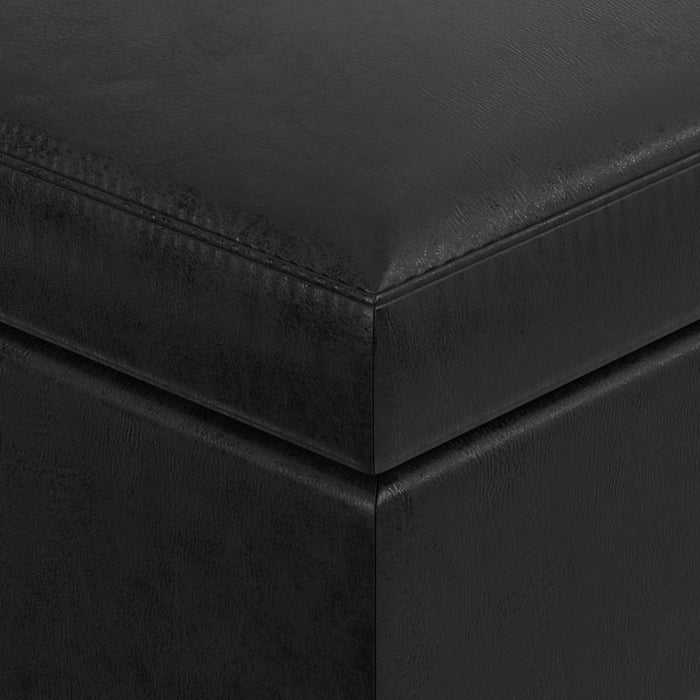 Distressed Black Distressed Vegan Leather | Owen Small Coffee Table Ottoman in Distressed Vegan Leather
