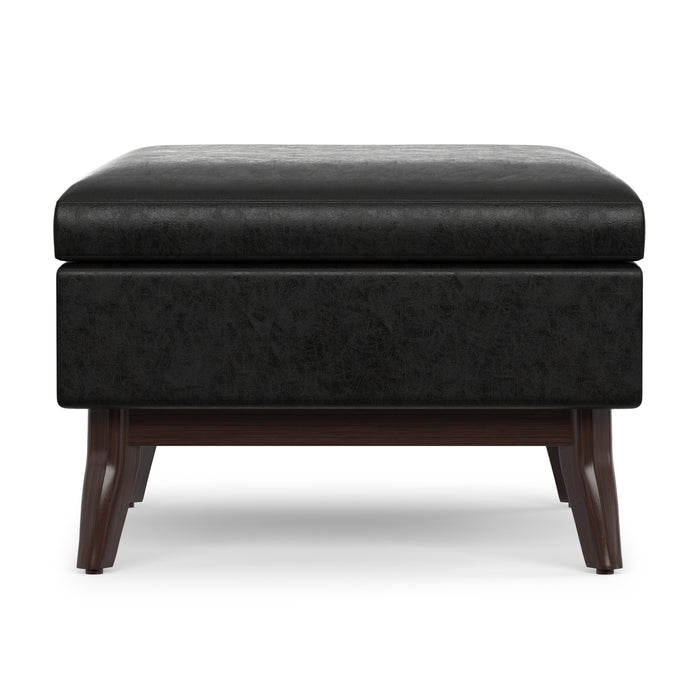 Distressed Black Distressed Vegan Leather | Owen Small Coffee Table Ottoman in Distressed Vegan Leather