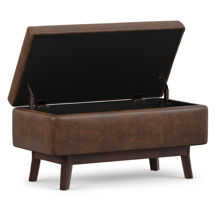 Distressed Chestnut Brown Distressed Vegan Leather | Owen Small Rectangular Storage Ottoman in Distressed Vegan Leather