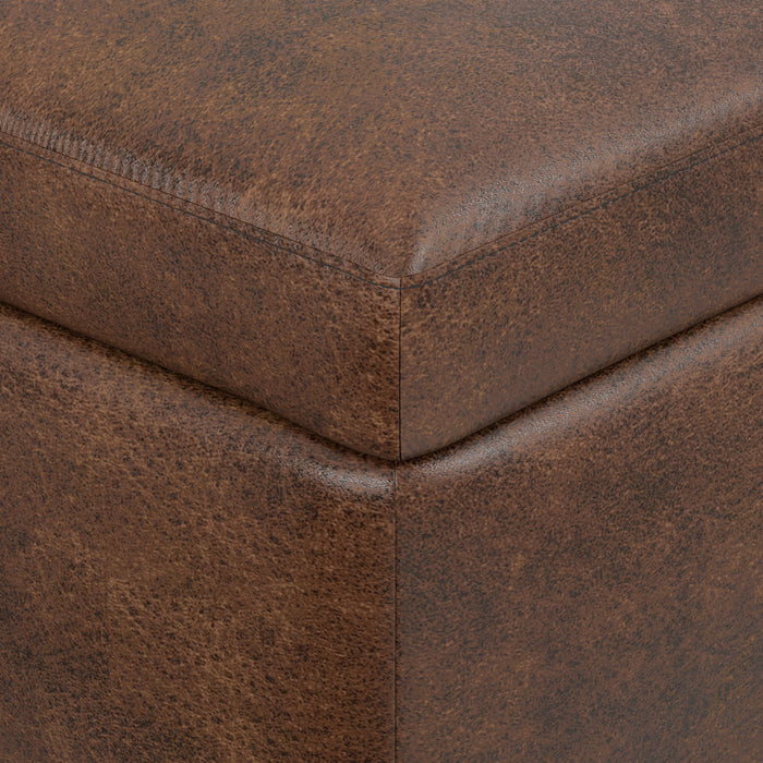 Distressed Chestnut Brown Distressed Vegan Leather | Owen Small Rectangular Storage Ottoman in Distressed Vegan Leather