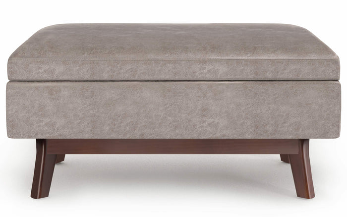 Distressed Grey Taupe Distressed Vegan Leather | Owen Small Rectangular Storage Ottoman