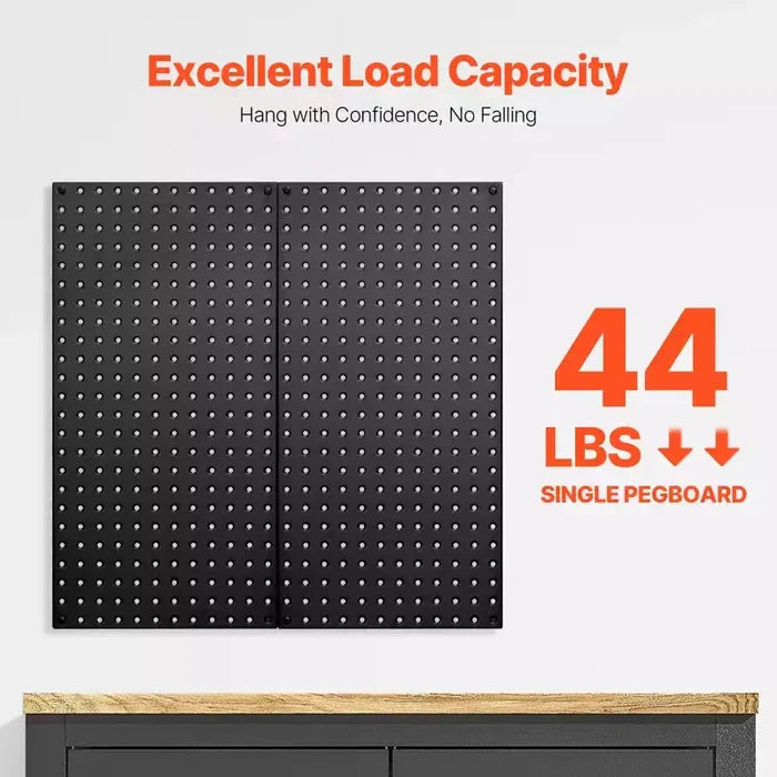 VEVOR Metal Pegboard Panels, 32 x 16 Pegboard, 2 Panels, Heavy Duty Steel Peg Board Wall Organizer,Black