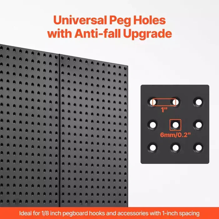 VEVOR Metal Pegboard Panels, 32 x 16 Pegboard, 2 Panels, Heavy Duty Steel Peg Board Wall Organizer,Black