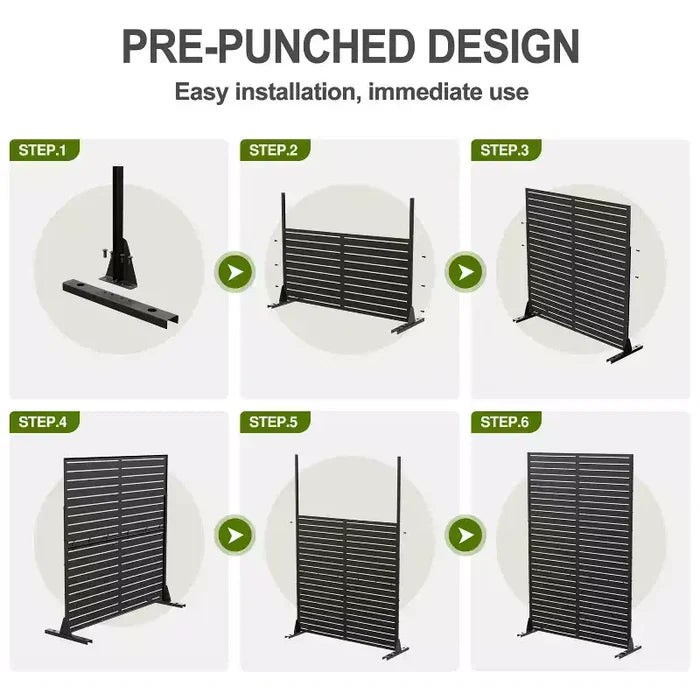 MAYEERTY 72 inch Room DIvider Rectangle Privacy Screen Galvanized Frame Privacy Screen Black