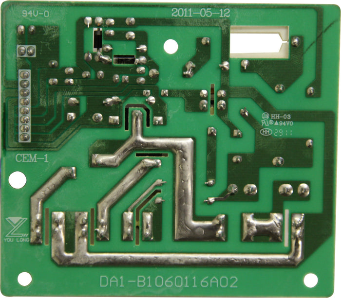 PC Control Board Rear A4998 RP circuit board with soldered connections and green fiberglass base isolated on white background