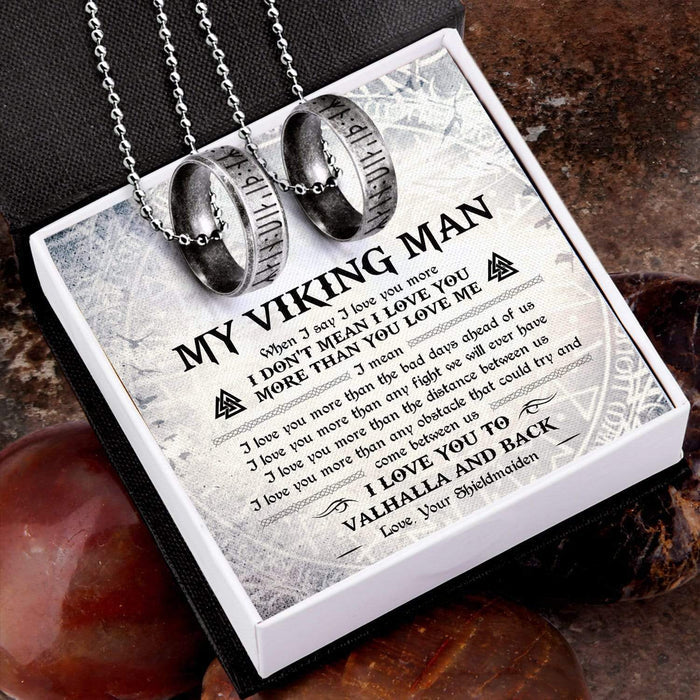 Couple Rune Ring Necklaces - My Viking Man - I Love You To Valhalla And Back - Gndx26003